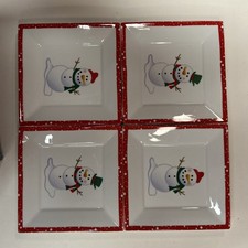 Set of 4 Square Snowman Christmas Plates Holiday Winter Decor 8 inch picture