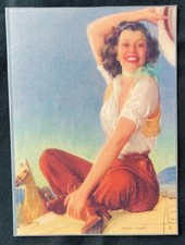 PIN UP ILLUSTRATION ART Notecard GIRL with HORSE and COWBOY BOOTS Howdy Partner picture