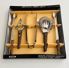 Vintage 5 Piece Deluxe Bar Set Stainless with Hardwood Handles Original Box picture