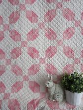 Vintage Hand Quilted Patchwork Quilt, PINK, ANTIQUE WHITE, 66 X 76, COTTON, NICE picture