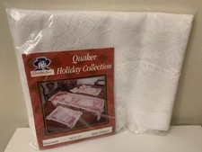 NEW Large Quaker Snowman White Lace Table Runner Candy Cane Trees Holiday 16x72” picture