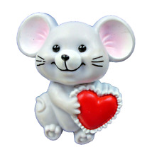 Russ PIN Valentines Vintage MOUSE Gray Lacy Red HEART 1980s Holiday Brooch picture