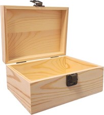 Small Wooden Box with Hinged Lid - 6.88x4.52x2.36 Inch Unfinished Wood Box picture