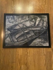 RARE Original Chalk  Artwork Sketch  “lonely canoes” 24”x18” picture