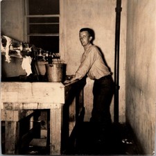 VINTAGE ORIGINAL Photograph Young Man Work Shop Utility Room 1940s-1950s picture