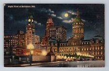 Baltimore MD-Maryland, Night View of Baltimore, c1944 Vintage Souvenir Postcard picture