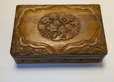 Vintage Hand Carved Wood Secret Puzzle Box India Trick Playing Card Jewelry picture