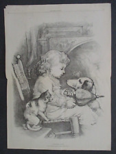 1885 T. NAST 'A CHRISTMAS STORY' XMAS CHILD DOG CAT FIREPLACE LG. HARPER'S BAZAR picture