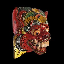 Balinese Barong Bhoma Demon Mask: Hand-Carved Wood Guardian, Bali Folk Art picture