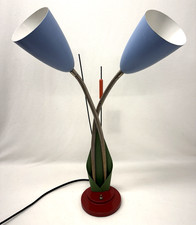 Vintage MCM Cattail Double Gooseneck Desk Lamp Cat Tail picture