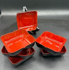 Vintage JAL Japan Airlines Noritake Ashtrays Set of 8 Red Black Airline MCM picture