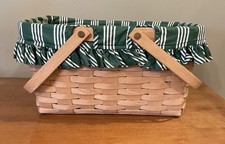 Vintage Longaberger 15” Gathering Basket 1998 Dual Swing Handles 2 Liners Signed picture