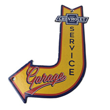 Vintage Chevrolet Sign - Porcelain Service Arrow Gas Oil Pump Chevy Garage Sign picture