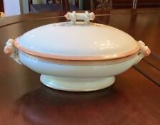 Antique Haviland Limoges China Covered Dish Pink Salmon Line Pattern Oval Chiped picture
