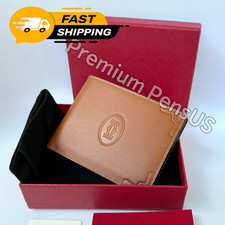 CARTIER Must De Cartier Camel Leather Bifold Wallet Vintage New Old Stock Rare picture