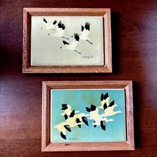 Vintage Painted & Framed Tile Trivets Geese Signed by W. Morgan 1983 picture