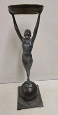Antique Frankart Art Deco Nude Lady Standing On Ball Statue Ashtray Stand 80059 picture