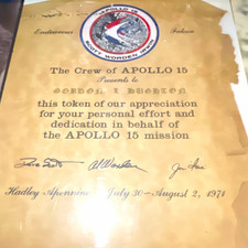 Apollo 15 Signed Presentation Certificate Document July 30–Aug 2, 1971 picture