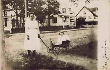 Child in Wagon Possibly Waterbury Vermont RPPC c1908 Antique Real Photo Postcard picture