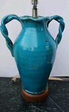 Vtg Double Handled Table Lamp Art Pottery Turquiose Blue Ceramic 28