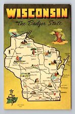 WI-Wisconsin, General Map Greetings, Landmarks, Antique, Vintage Postcard picture