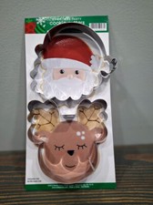 Santa Reindeer Cookie Cutters Set of 2 Metal 5 x 5 inch Each picture