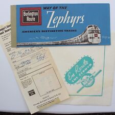 1955 Burlington Route Zephyrs Train Railroad Ticket Napkin Reservation Vintage picture