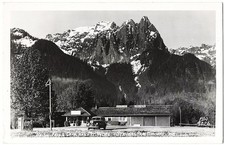 RPPC Bridal Falls Cafe and MT Index Stevens Pass Washington WA m. 1952 postcard picture