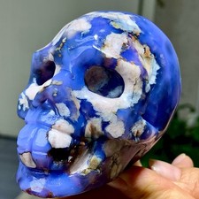 454G Natural Blue Cherry Blossoms agate hand carved skull ornament picture
