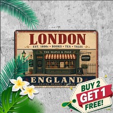 Charming London England Bookshop Vintage Storefront Decor Metal Tin Sign picture