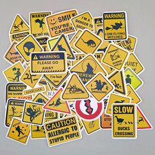 Funny Novelty Warning Sign Sticker Pack Caution Humor Vinyl Decals Lot 50 Pcs picture