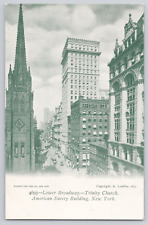 Postcard Lower Broadway Trinity Church, American Surtey Building, New York c1900 picture
