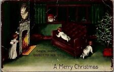 1905 MERRY CHRISTMAS CHILDREN HIDING SANTA UNDIVIDED EMBOSSED POSTCARD 39-108 picture