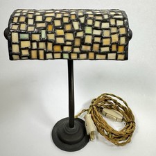 Antique Arts Crafts Leaded Mosaic Glass Piano Desk Lamp Adjustable c1910-1920 picture