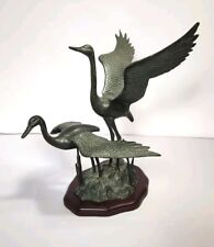 VTG Bronze Cranes Sculpture Patina Lakelife Heron Water Fowl River Cottage Home picture