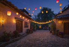 Village Ofrenda Courtyard at Twilight - Folk Art Wall Art Print picture