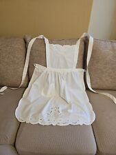 Vintage White Cotton Lace Full Bib Eyelet Embroidered  Apron picture