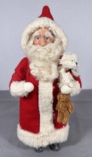 Handmade Artisan Santa Claus Figure with Teddy Bears Wool Beard 11” Folk Art picture