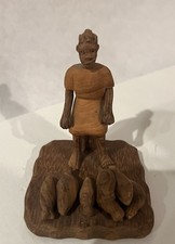 Hand Carved Nigerian Yoruba Thorn Wood Village Figure Woman Harvest picture