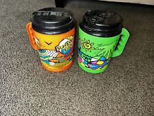 Lot 2 Vtg 90s Huge Insulated 64 oz Summer Beach Fun Neon Travel Jug Tumbler Lid picture