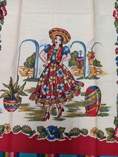 Vintage Mexican towels 2 Red White dancing Senorita High Heels picture