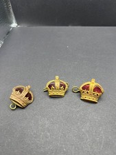 Vintage British Military Kings Crown Rank Badge Velvet Insignia Lot 3pc Pins picture