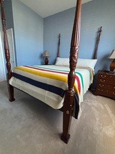 Vintage Hudson's Bay 6 Pt Wool Blanket Multicolor, Made in England Queen 97