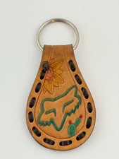 Artisan Southwest Leather Keychain Cactus Sunflowers Western Initial C Handmade picture