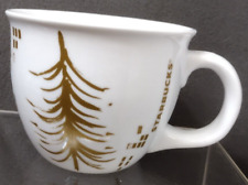 2014  14 oz STARBUCKS Holiday Coffee Mug Cup White Gold Christmas Tree Strokes picture