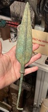 Ancient Greek Cypriot Bronze Leaf Shaped Blade Spear Head w/ Hooked Tang picture