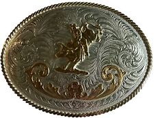 Justin Belt Buckle Vintage Rodeo Bull Bronco Cowboy Silver Mexico Western picture