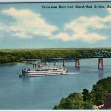 1955 Burlington, IA Excursion Steamboat Mac Arthur Bridge Mississippi River A249 picture