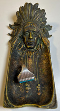 Antique Judd Indian Chief Solid Bronze Brass Cigar Jewelry Coin Trinket Tray picture