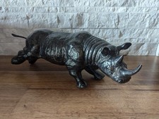 Rare Charging Rhinoceros Heavy Bronze Sculpture 19” & 15lb. Wildlife Safari Vtg picture
